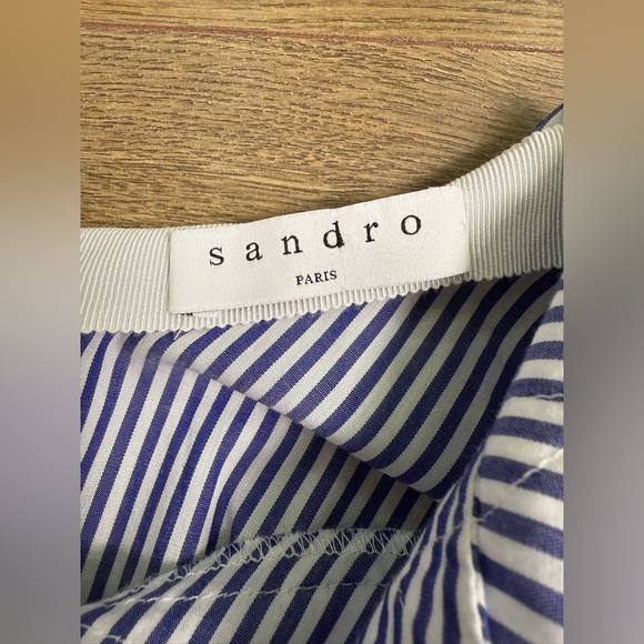 Sandro Paris Blue Striped Cutout Bow Back Dress Size 3 (US 8) Lace Detail - Picture 7 of 16